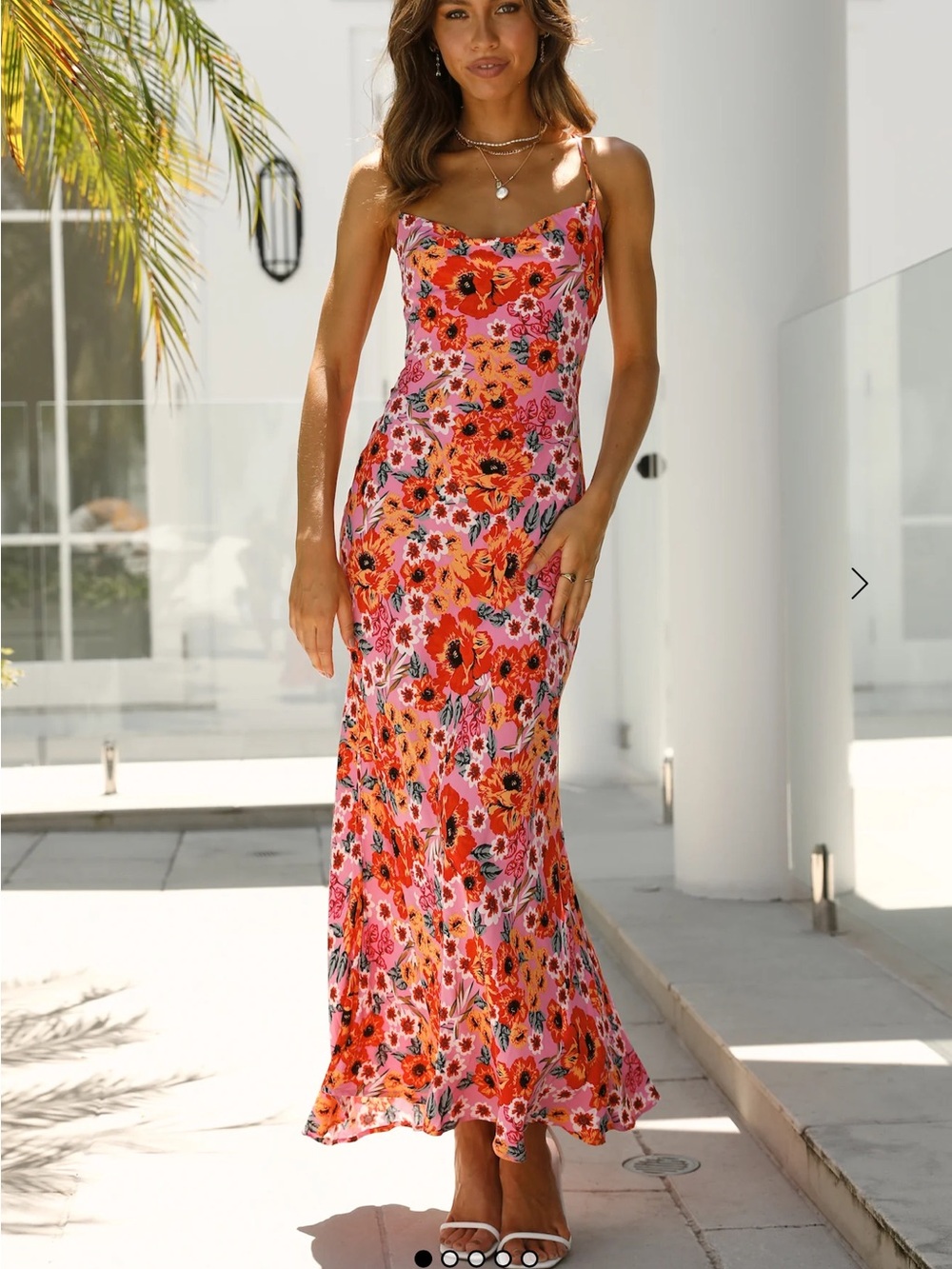 HELLO MOLLY Floral Pink & Orange Slip Maxi Dress